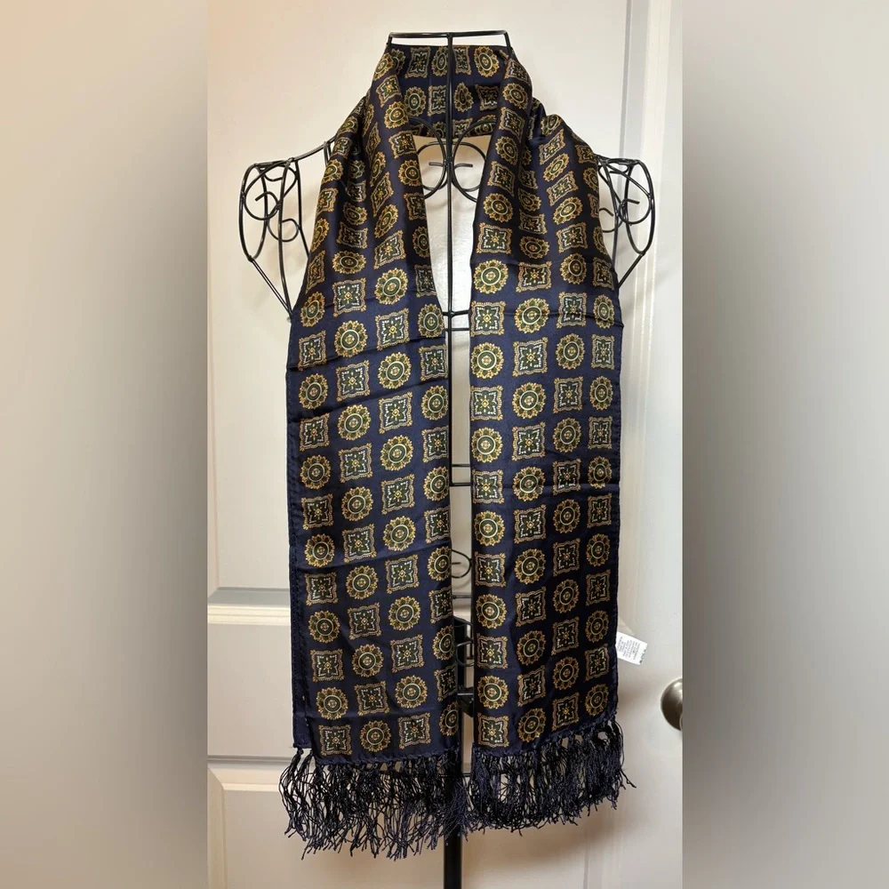 ECHO Vintage Navy and Gold 100% Silk Patterned Scarf